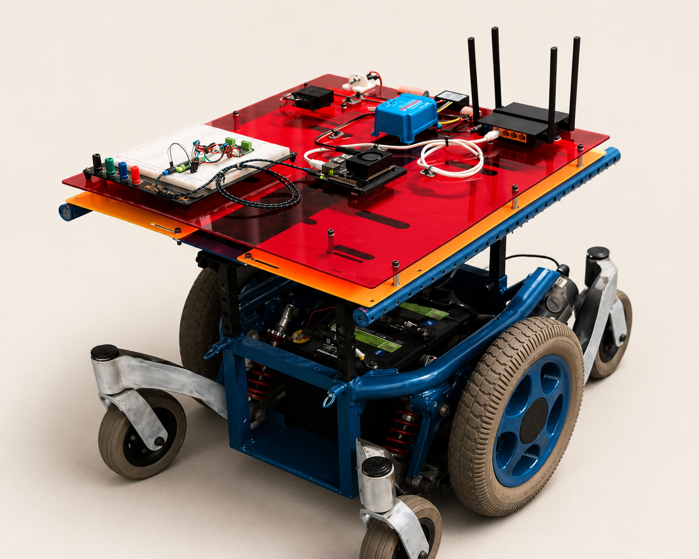 PBO, a power wheelchair rebuilt as an open robotics platform